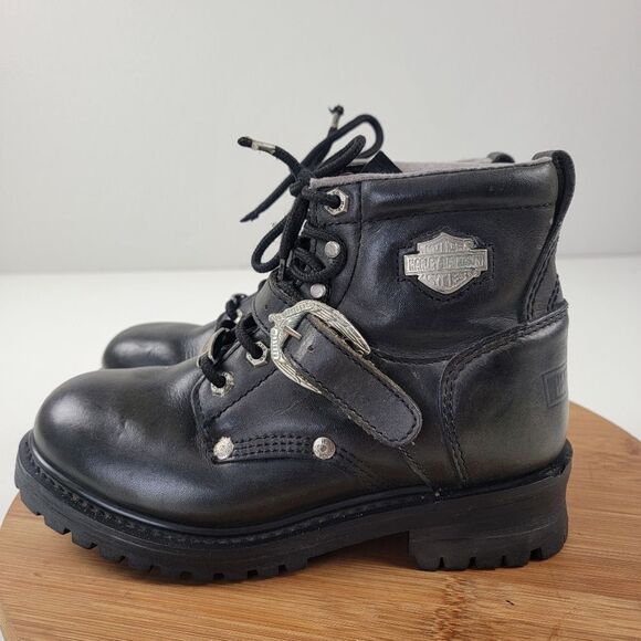 Harley-Davidson Shoes - Harley Davidson Black Leather Moto Combat Buckle Boots Women's shoe size 6.5